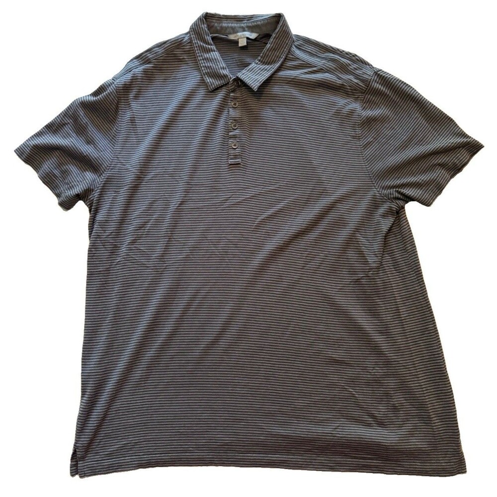 John Varvatos Polo Shirt Mens XL Gray Black Striped 75% Silk 25% Cotton S/S
